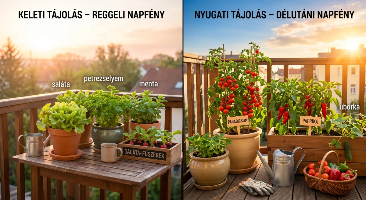 keleti és nyugati fekvésű erkély, balkon