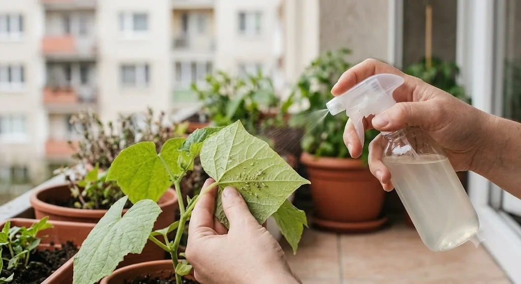 bio permet permetezése balkoni növény levélfonákára, természetes kártevővédelem