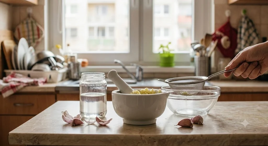 fokhagymás permet készítése házilag, zúzott fokhagyma szűrés levéltetű ellen