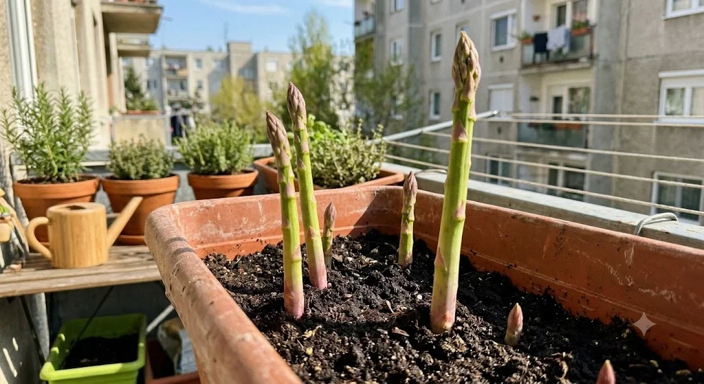 Főkép, spárga termesztése erkélyen