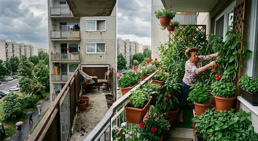 erkélyi növény szélben hajlik, erős szél hatása balkoni növényre