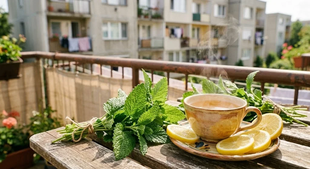 Frissen szüretelt citromfű és házi citromfű tea