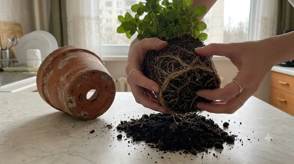 Bolti menta gyökérgomolya – miért kell azonnal átültetni nagyobb cserépbe