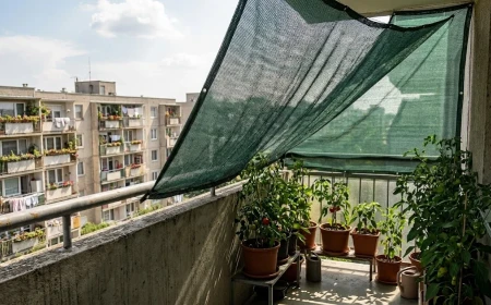 Árnyékoló háló felszerelve az erkély korlátjára