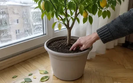 Leveleit hullató citrusfa téli állapotának ellenőrzése cserépben