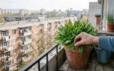 Sóska szüretelése kézzel egy erkélyi cserépben