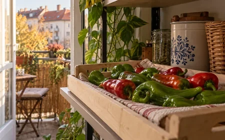 Paprikák szellős tárolása a lakás hűvös részén